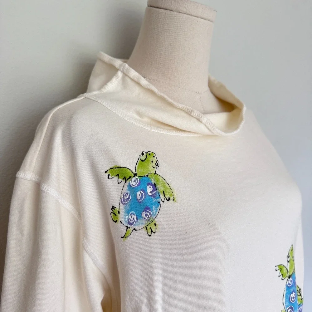 CMC Color Me Cotton Sea Turtle Print Sweatshirt XL Cream Beach Coastal USA Artsy - Picture 3 of 10